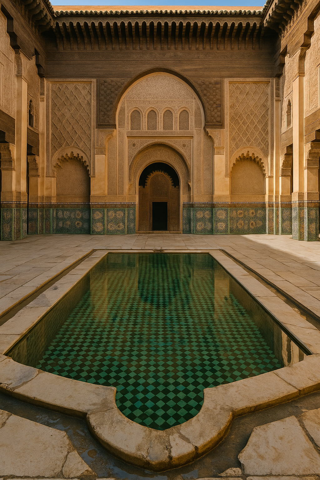 Vista panorámica de Marrakech con la mezquita Koutoubia al atardecer